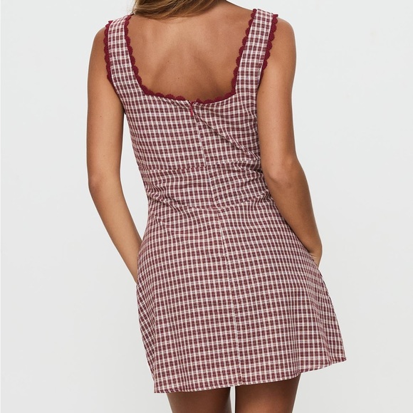 Princess Polly Dasha Red Check Mini Dress - Gingham Square-Neck - Size 0 - Picture 2 of 6